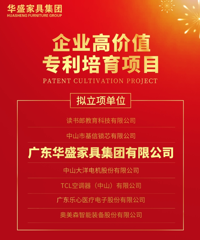 华盛家具集团荣获“2024年度企业高价值专利培育项目”殊荣！